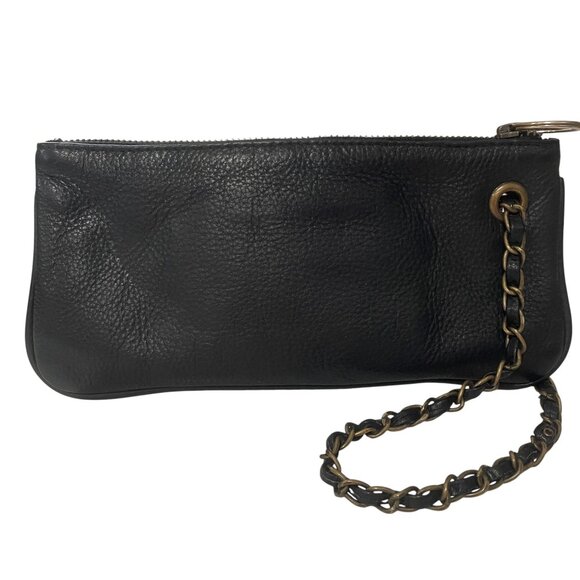 Betsey Johnson Black Leather Wristlet Punk Rock Clutch Chain Zipper Edgy Bag - Picture 7 of 7